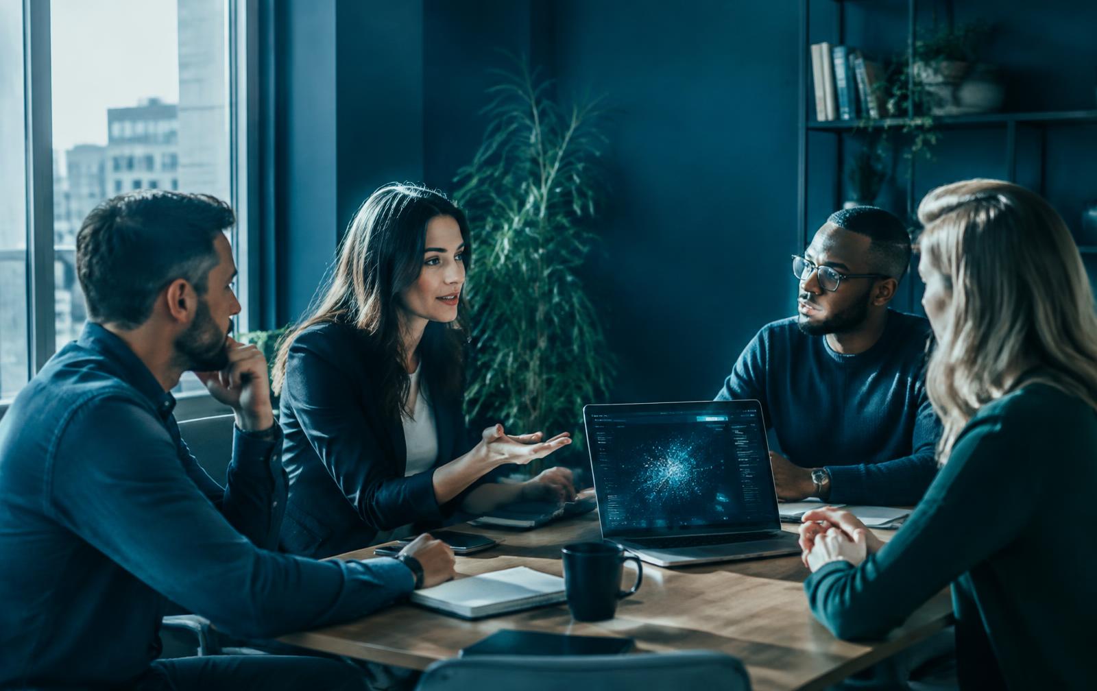 Equipo de consultores trabajando con IA